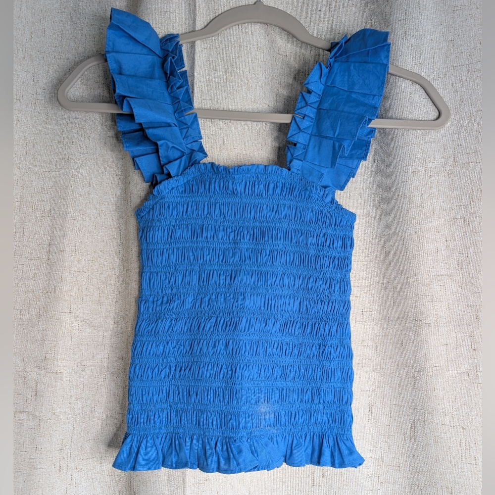NWT Ramy Brook Riley Smocked Ruffle Top Size XS Horizon - Picture 2 of 7